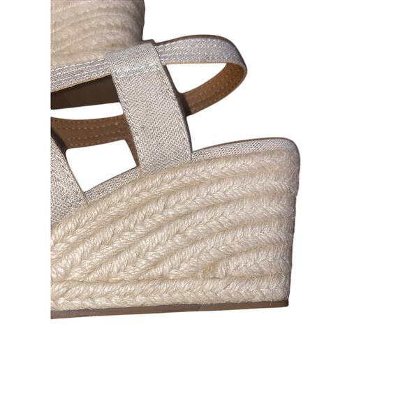 Lucky Brand Espadrille Wedges Heels Women's 10M Tan/gold Cloth Strap Open Toe - Picture 6 of 9